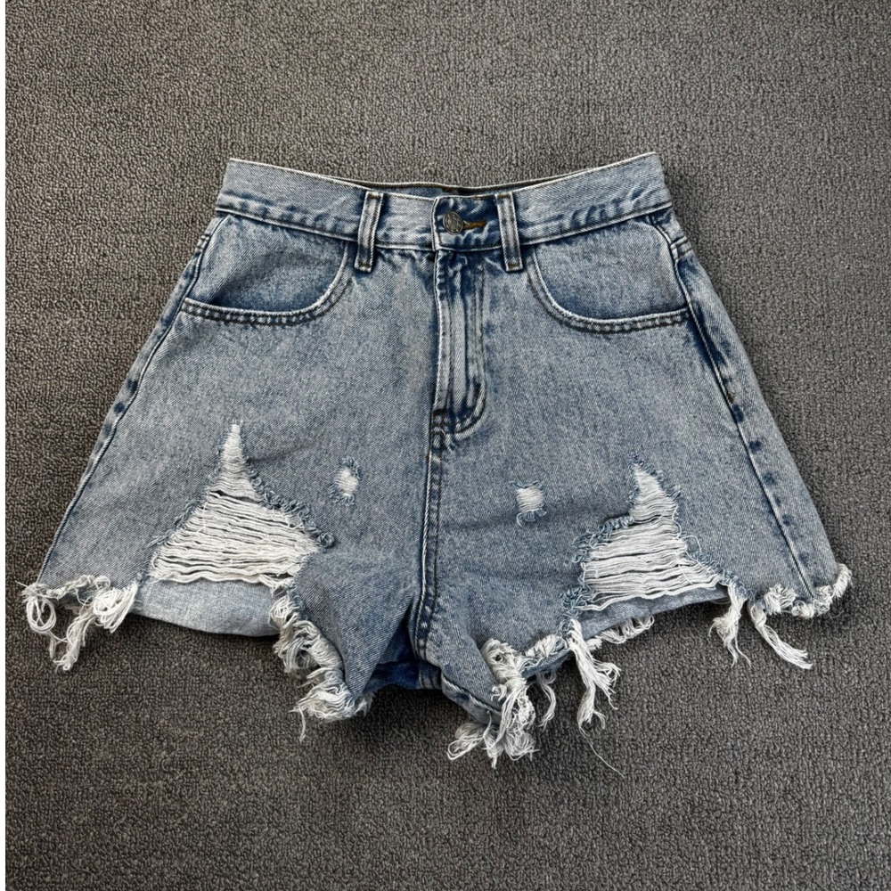 Idem Ditto Denim Shorts Womens Small Blue Light Wash High Waisted Distressed